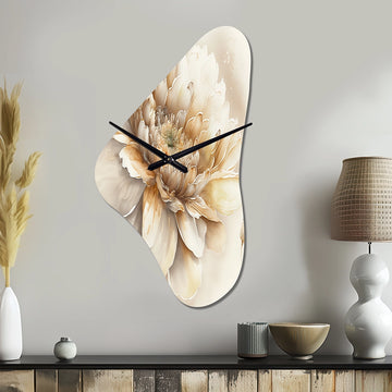 Single Beige Flower V - Asymmetric Metal Wall Clock